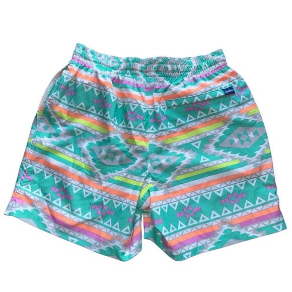 Chubbies The En Fuegos swim trunks elastic stretchy waist teal geometric - Picture 2 of 12
